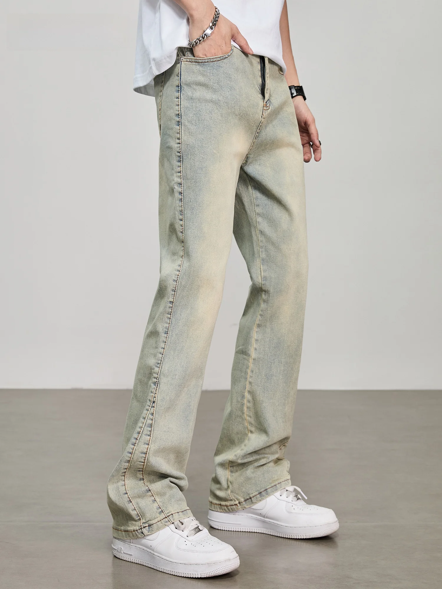 

Мужские джинсы GURBAKS в американском стиле ретро, окрашенные грязью, свободные модные прямые длинные брюки, модные широкие брюки High Street