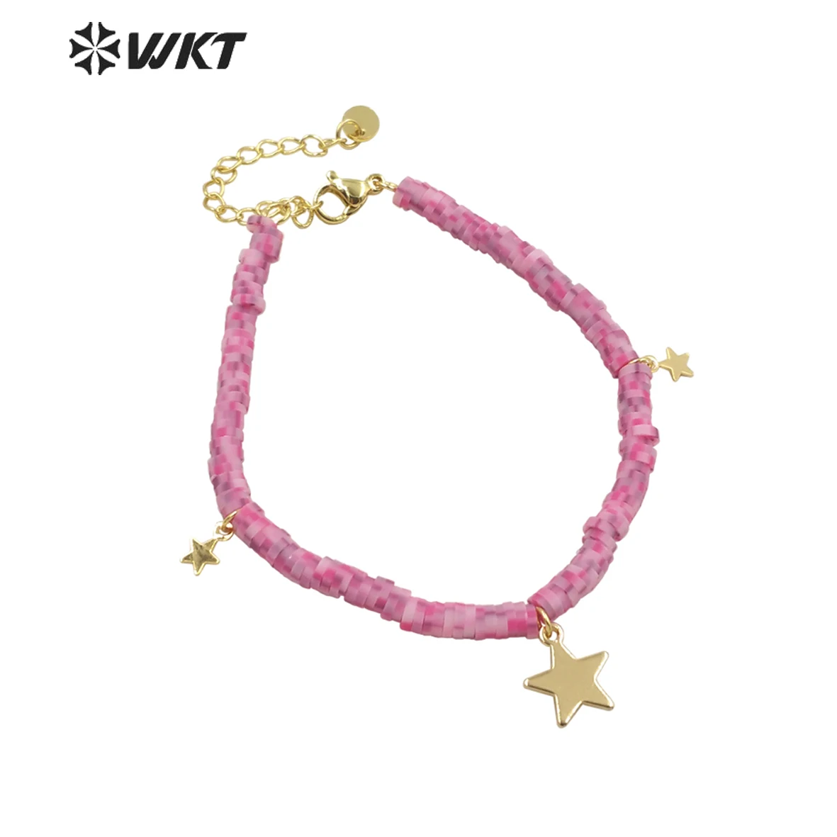 

WT-MPB065 Wholesale gold 4mm beads pink Symphony Star charm Bracelets Women charming boho vintage vacation jewelry bracelets