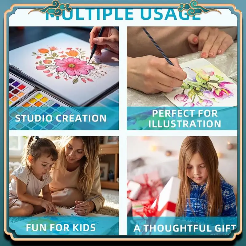 (جديد) - طقم طلاء 168 لونًا ألوان مائية، طقم رسم مع فرشاة مائية وفرش نايلون للمبتدئين