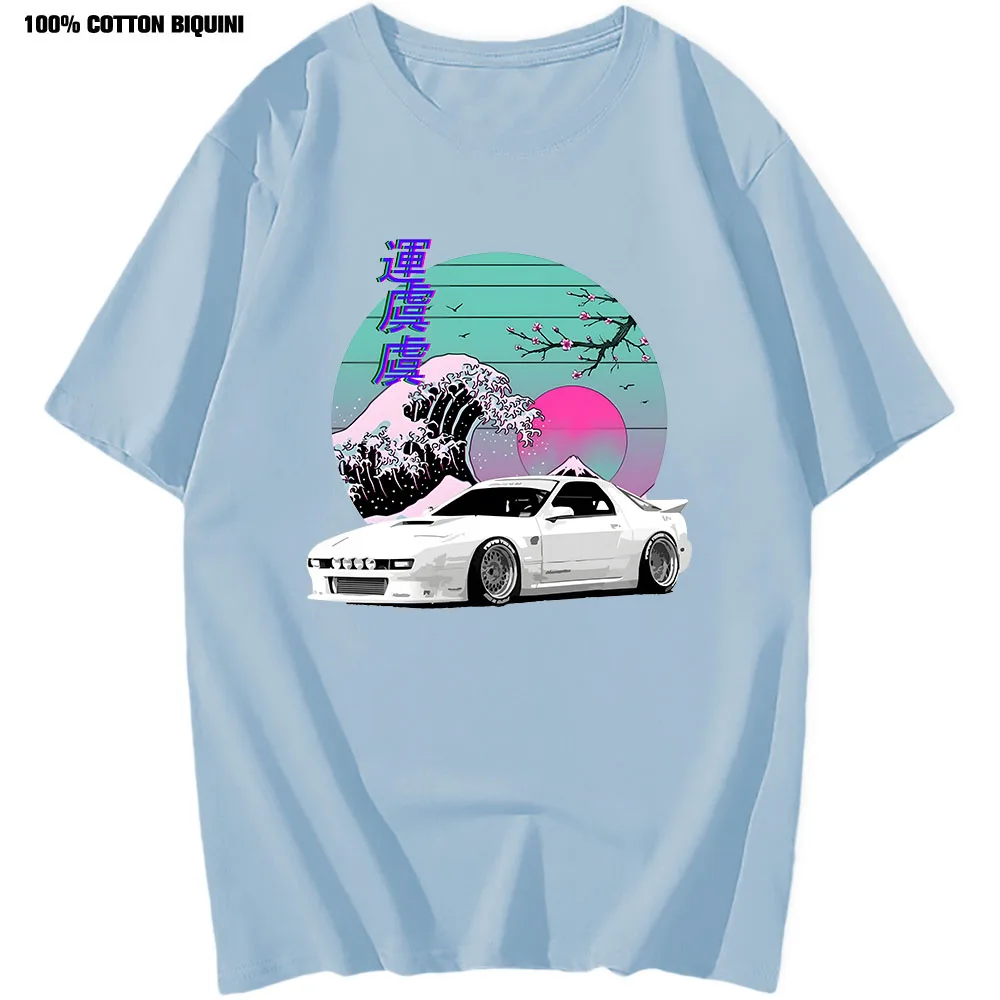 Anime Shirt For Japanese Vaporwave JDM Legend Car RX7 Print T Shirts Harajuku Japanese Cars Mens 100% Cotton Classic T-Shirt