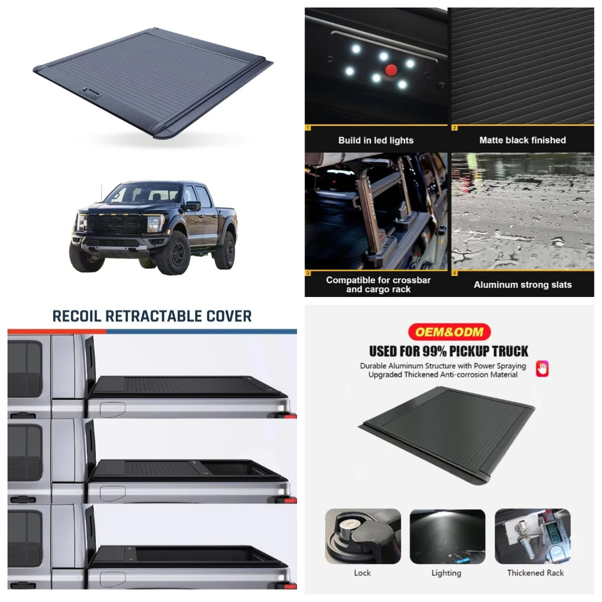 Krono Wild Patented Aluminum Alloy Waterproof Lock Truck Bed Tonneau Cover Ranger XLS RAPTOR 2023+ Retractable Low Profile