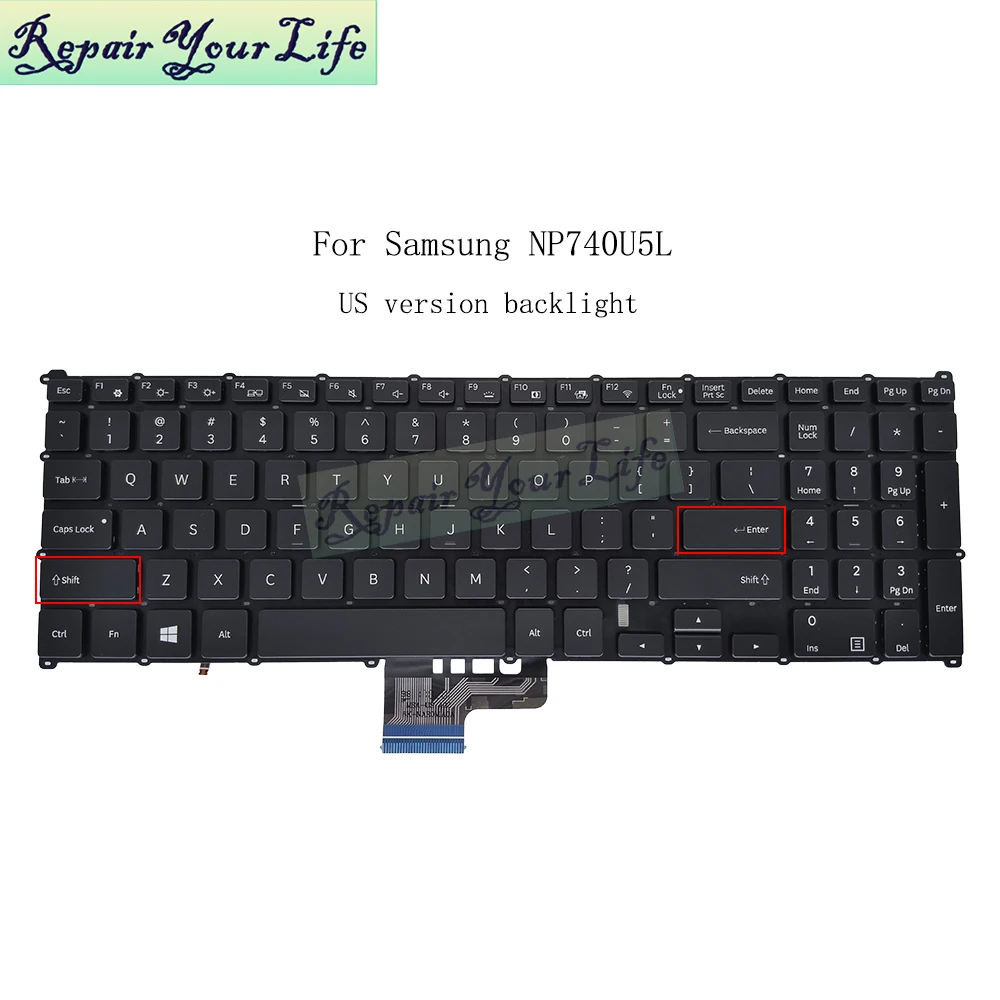 US English Backlit Keyboard for Samsung 7 Spin NP740U5M-X01 NP740U5L 740U5L NP740U5 Notebook 13BA59041 BA59-04106A NSK-MSABN