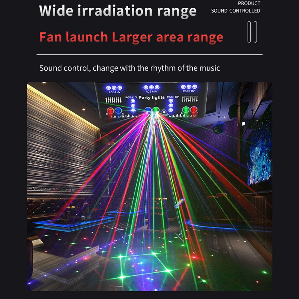 21 Hole RGB Party DJ Disco Beam Patterns Stage Laser Light Projector RGB UV LED Strobe Sound