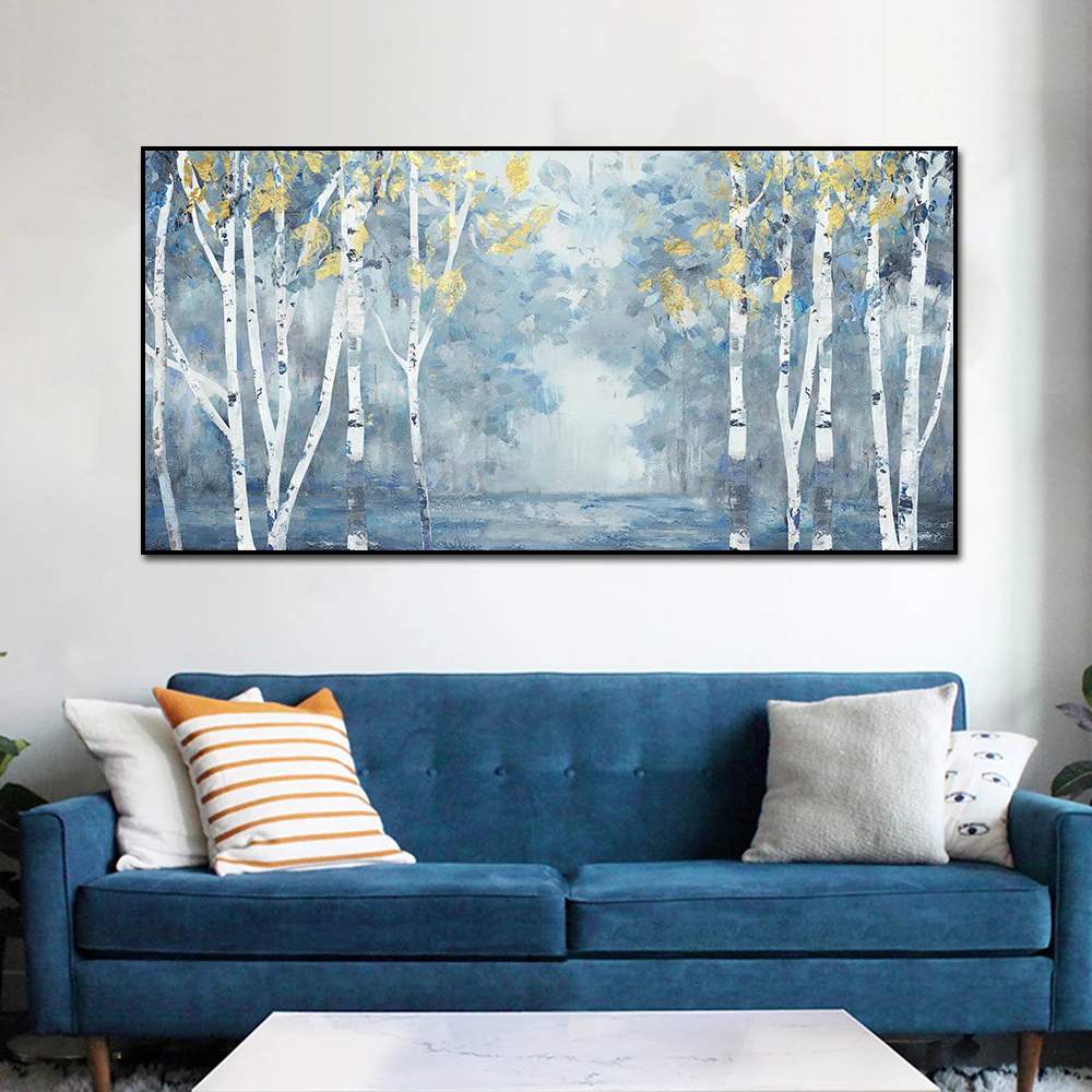 Nordic Abstract Birch Forest Oil Painting Still Life Canvas Prints Poster Wall Art Picture Home Decor For Living Room Unframed