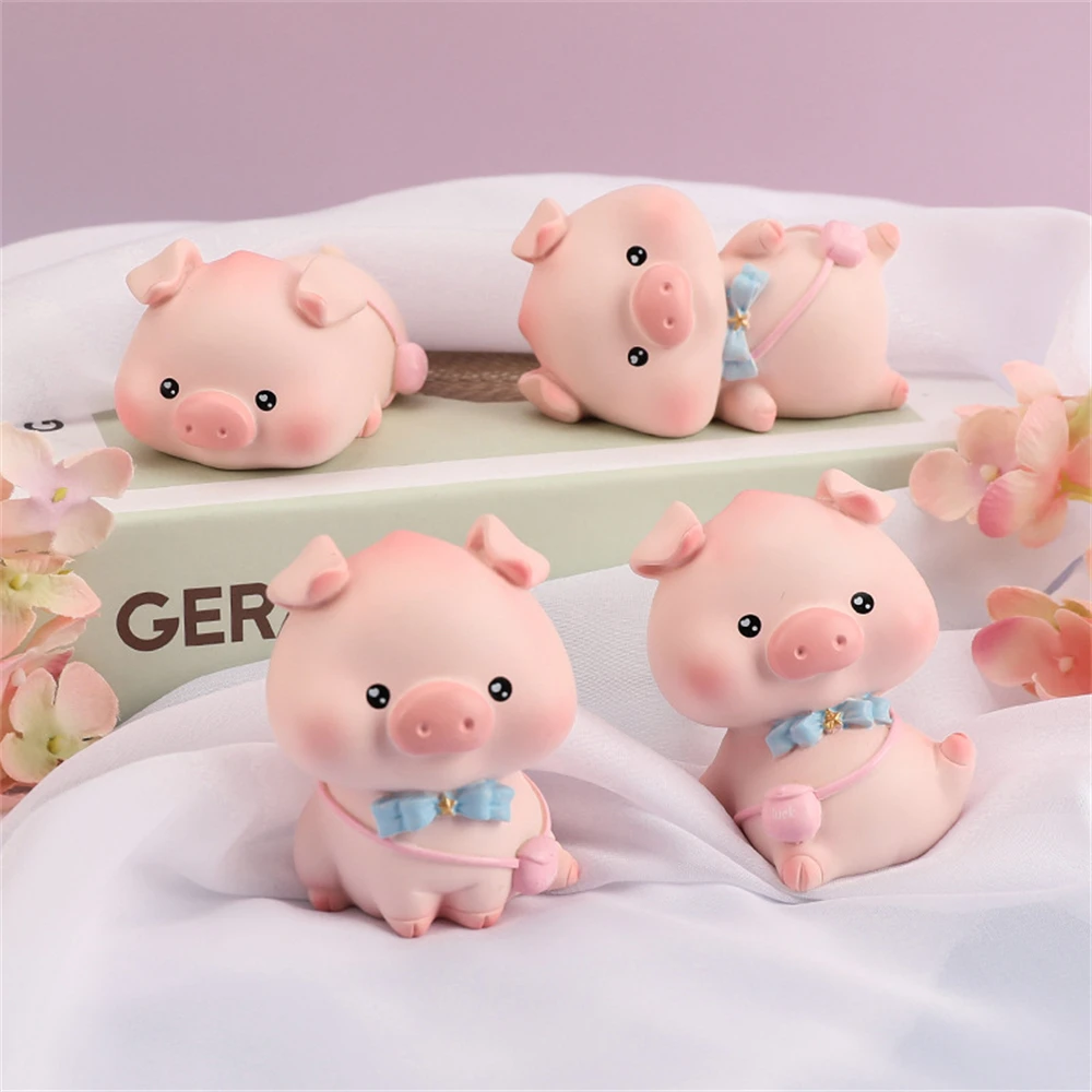 4/8cm Cute Pink Pig Animal Resin Micro Landscape Ornament Fairy Garden Miniature Decoration DIY Cake Fitting Home Desktop Decor