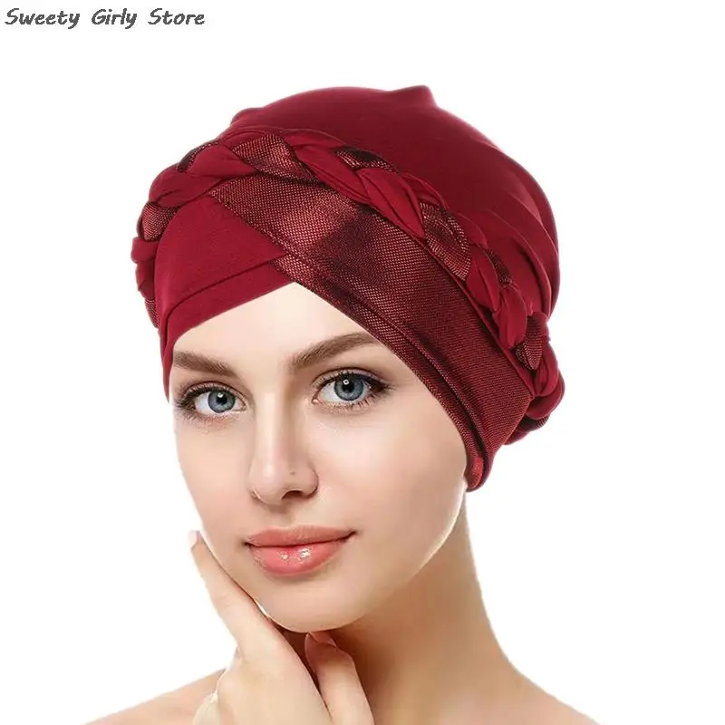 Berretto Turbante elasticizzato musulmano donna islamico Underscarf cappello con cofano treccia fascia per capelli berretti da donna cappelli moda