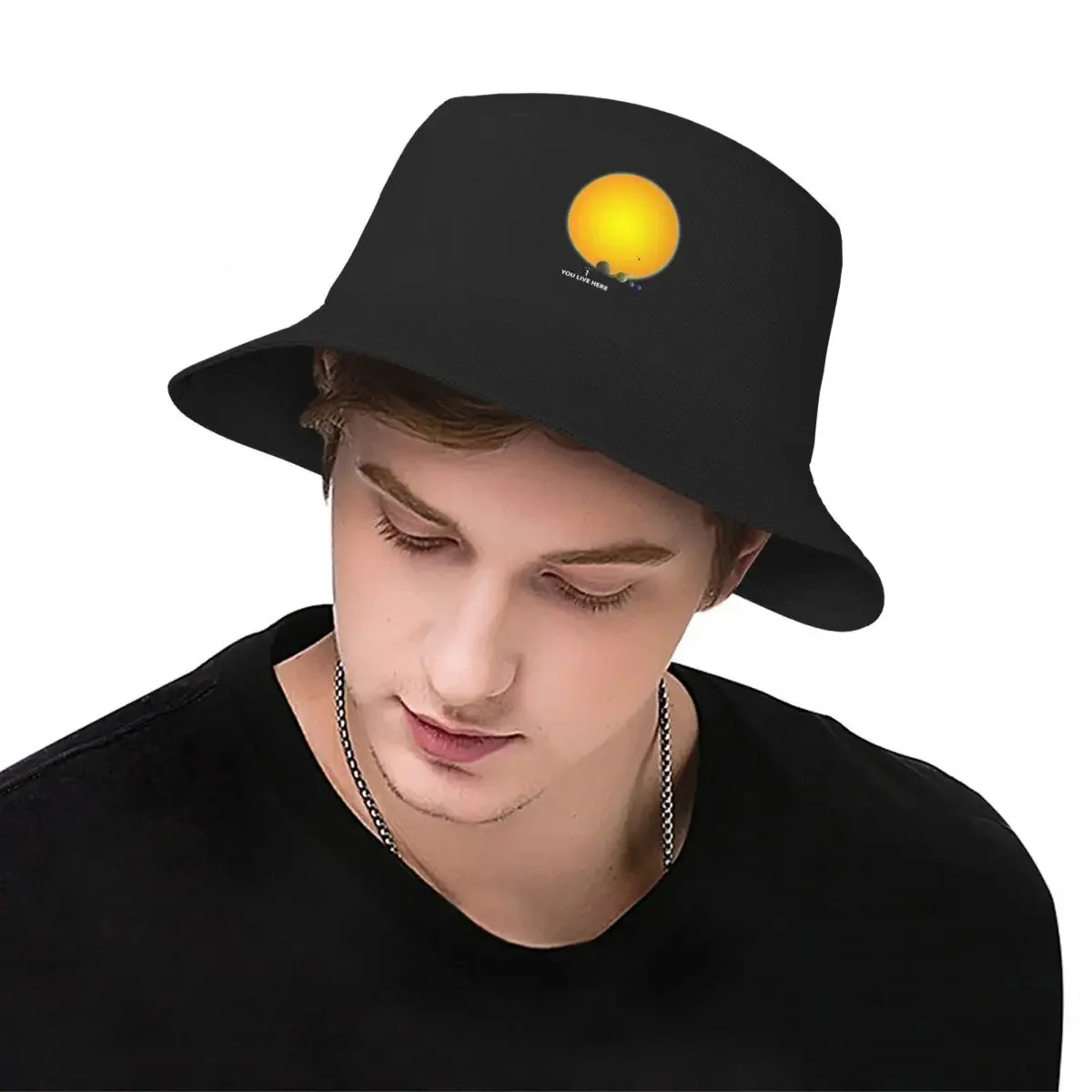 You Live Here | Solar System Bucket Hat black Fashion Beach Rugby Cap Elegant Women's Hats Men's