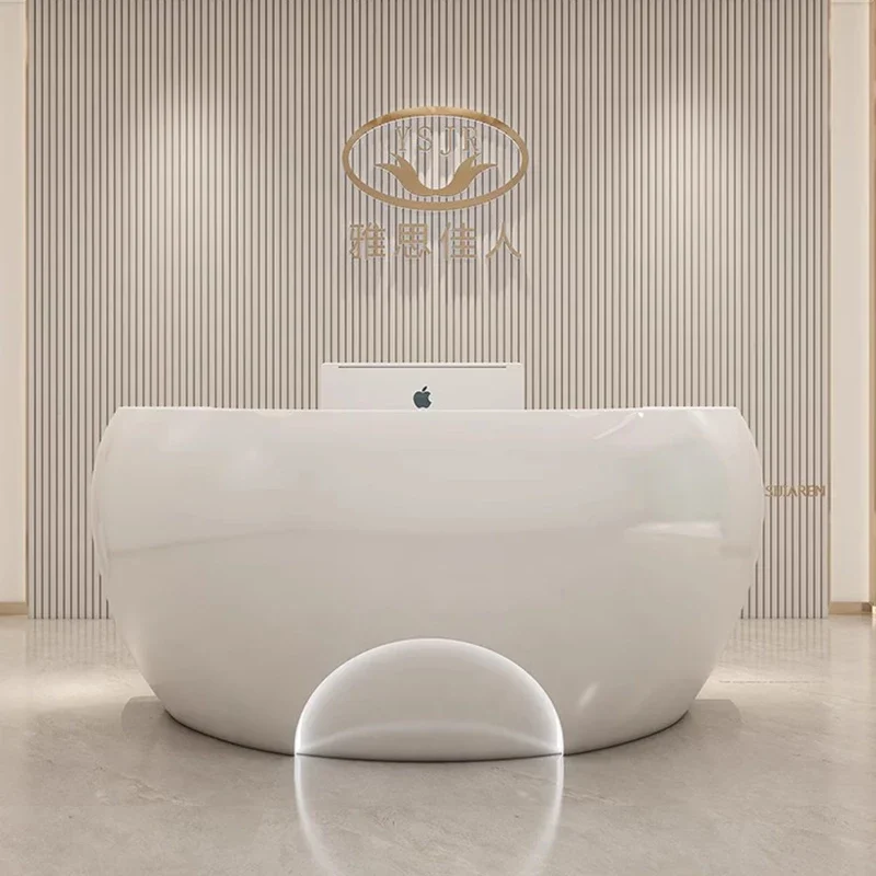 أثاث شبكي احترافي للنقود، مقهى تصفيف الشعر، مكتب استقبال أبيض، بار صالون تجميل، مستحضرات التجميل، طاولة حديثة LED