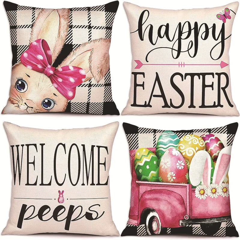 Easter Pillow Cute Cartoon Rabbit Egg Pillow Cover Sofa Headrest Cushion Cover Home Decoration