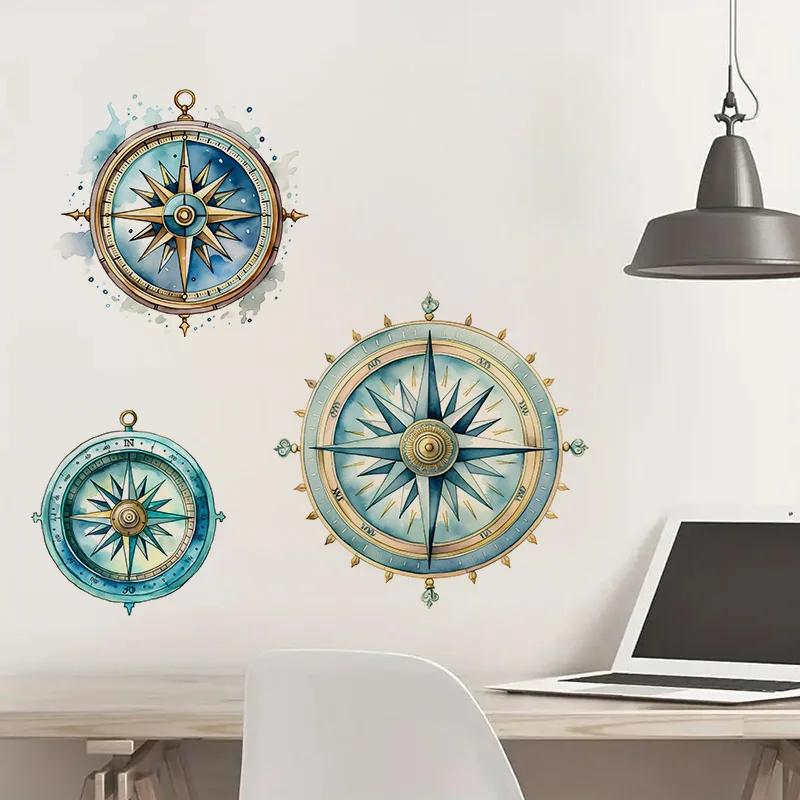 

Watercolor Compass Sticker, Water-proof & UV-resistant Decal, Used for Wall, Bathroom, Cabinet, Door,Toilet Lid, Car, QT27