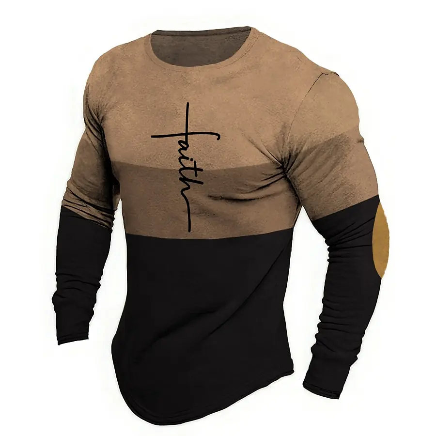 Fashion Cotton Long Sleeve T-shirts Funny Cross Print Men\'s T Shirt Casual O-neck Loose Tops Autumn Vintage Clothes Street Tees