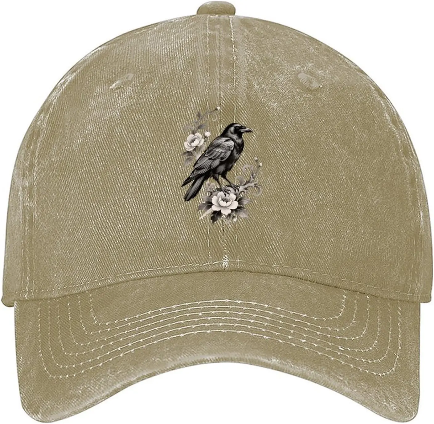 Crow and Flowers Art Baseball Cap Casual Polyester Adjustable Snapback Hat Unisex Casual