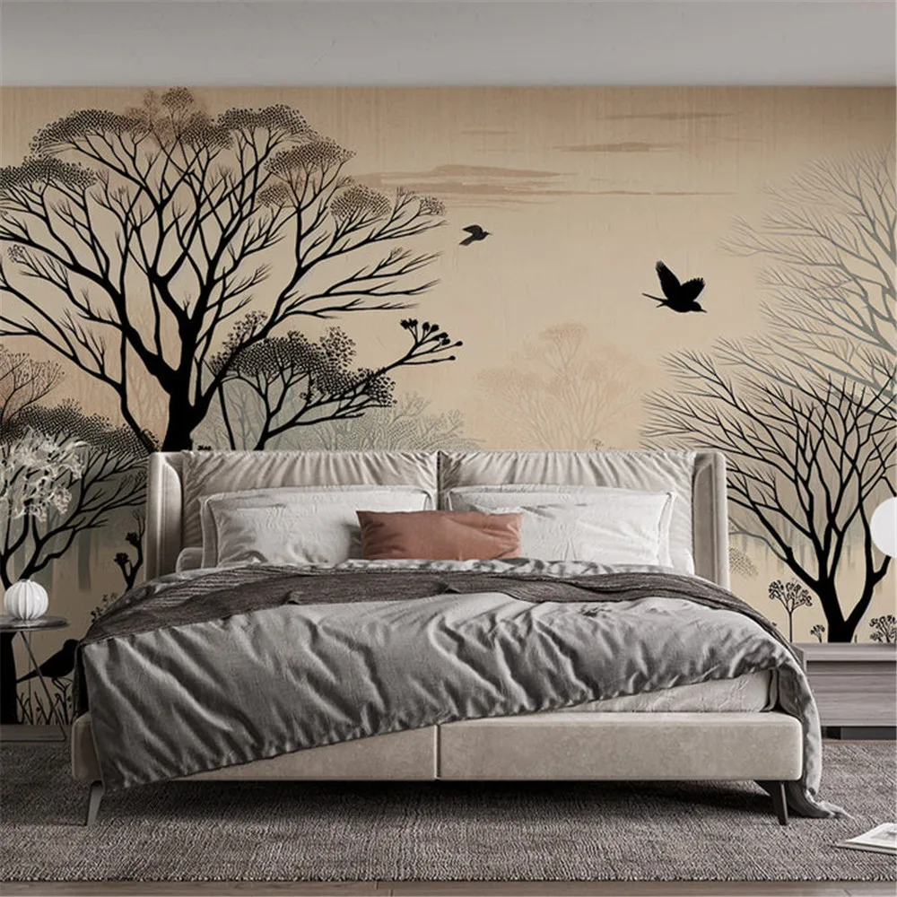 

Xuesu Customized wallpaper waterproof material, forest birds, and simple style murals