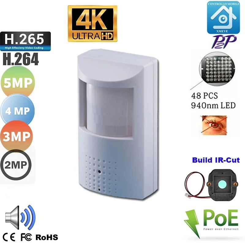 New 2MP 3MP 4MP 5MP 8MP 4K Audio POE Night Vision Mini ip camera 940nm infrared IR led PIR Style H264 H265 P2P ON VIF Xmeye