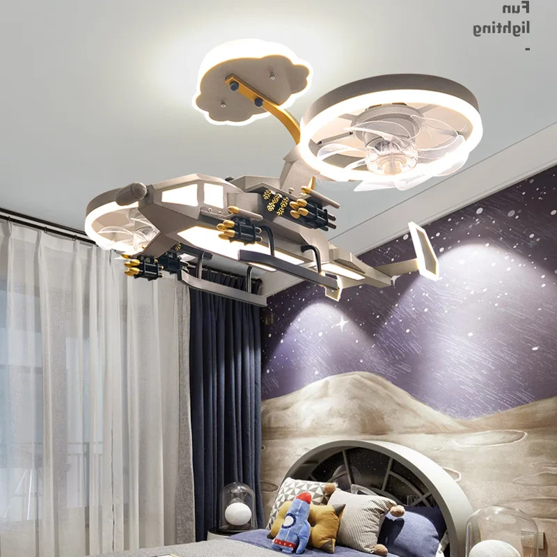 Children's Room Airplane Ceiling Light Boy's Bedroom Ceiling Fan Light Creative Design Decorative Light Fan Chandelier