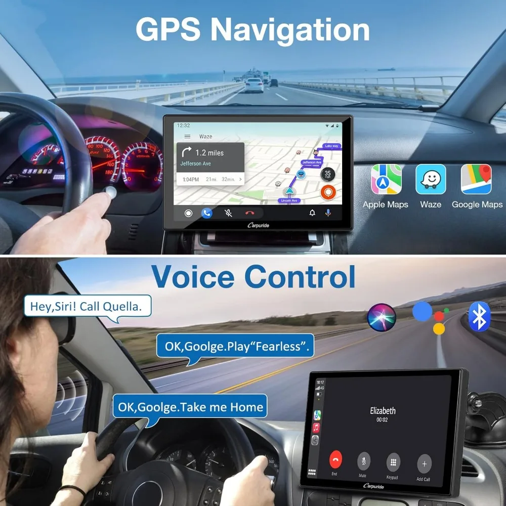 W901 Pro Portable Carplay & Android Auto with Dula Bluetooth, 9 inch 1080P Touch Screen, Mirror Link/GPS/Siri/FM, Support