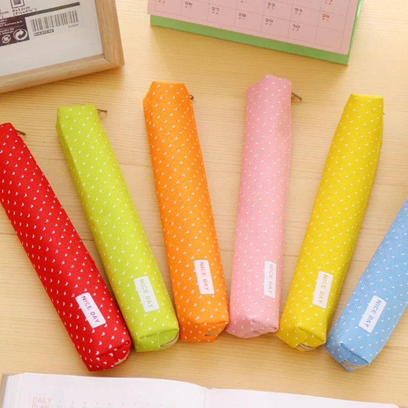 Kawaii Small Fresh Canvas Zipper Pencil Case Kawaii Dot Fashion for Women School Supplie Stationery pencil Bag