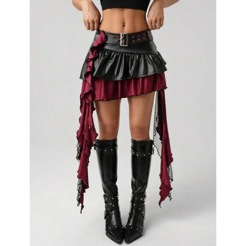 

O 3527 Punk Sle красный и черный цвет Blo из искусственной кожи женские orts весенний сезон Ci Walk Vintage Sle микро стрейч