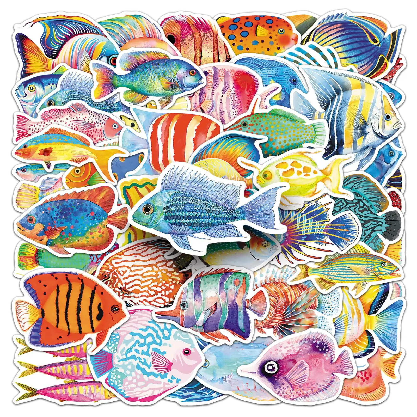 50PCS Cartoon Sea Fish Stickers, Colorful Marine Animal Stickers for Scrapbooking & Decoration