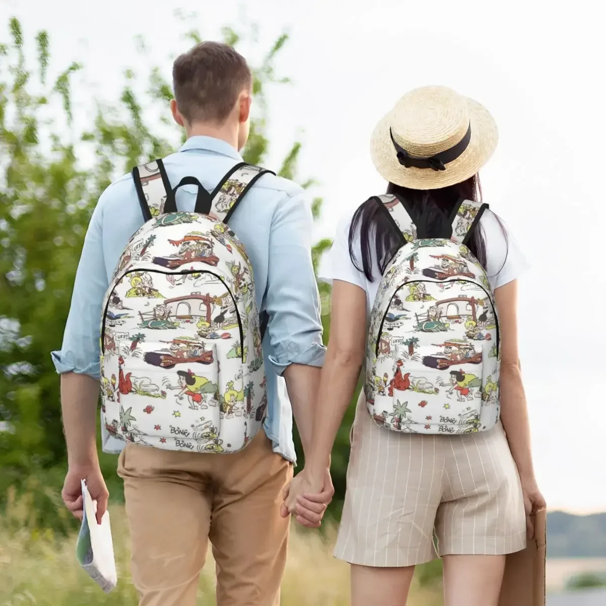 Mochila de Anime de Flintstones Fred Flintstone con bolsillo para hombres y mujeres, bolsas de lona para ordenador portátil y de negocios