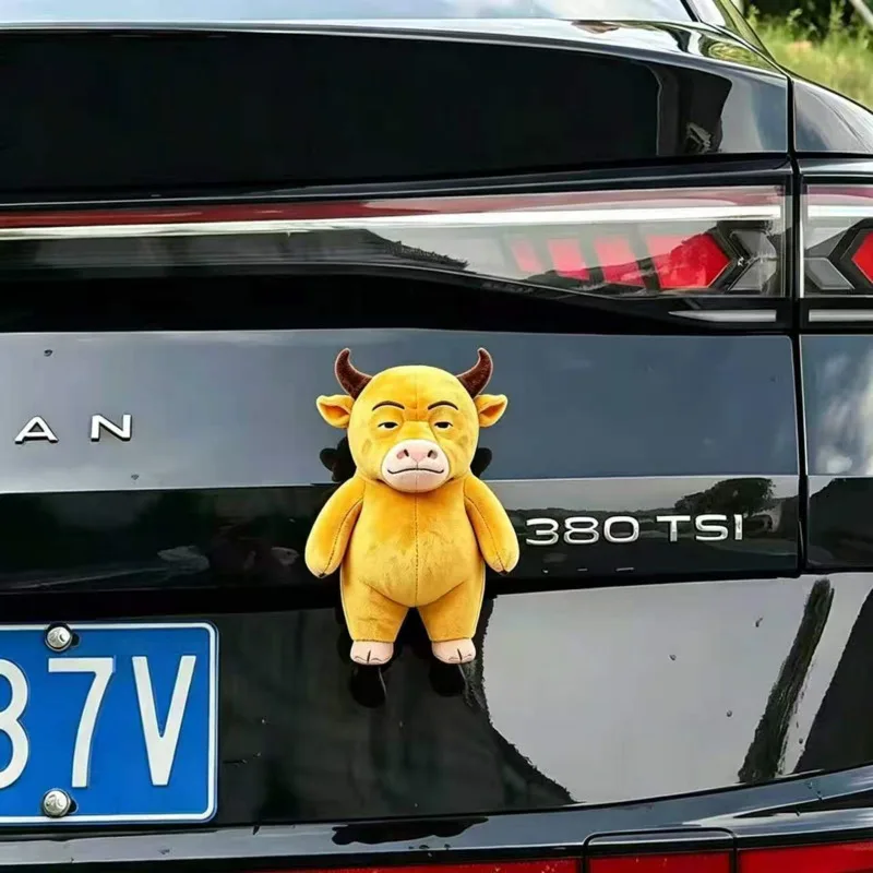 Cute Bull Plush Toy Pendant Stuffed Doll Car Rear Hanging Plushie Vehicle Tailgate Decoration Birthday Christmas Gift