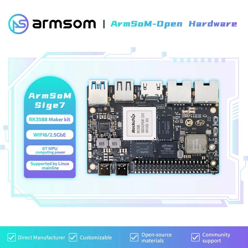 ArmSoM-Sige7 Rockchip RK3588 Development Board,8GB lpddr4x,64GB emmc,wifi6, basic(8GB+64),pro max(32GB+128)