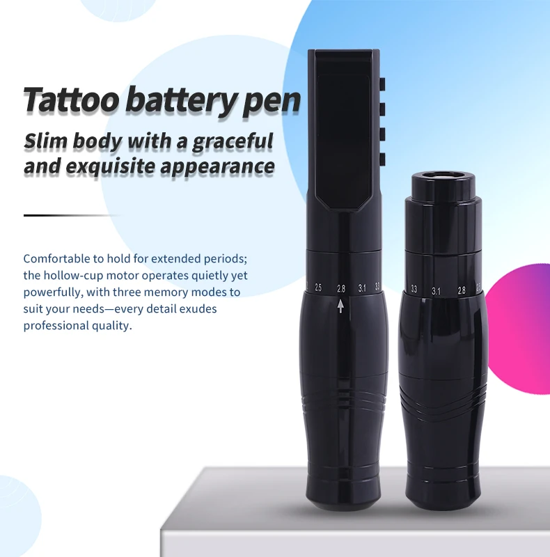 Mini Wireless Tattoo Pen Rotary 2.0-3.3mm Adjustable Stroke Coreless Motor Tattoo Machine with LED Display for Body Art Supplies