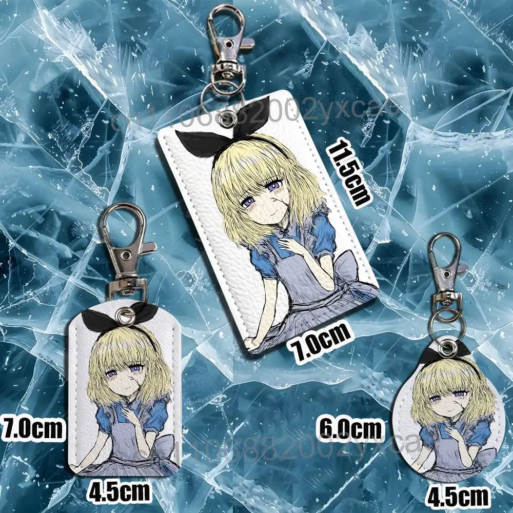 Alice Red Riding Hood Black Souls Rectangle ID Card Case Keychain Access Card Bag Tag Ring Leather Card Holder Key Ring Access view 3