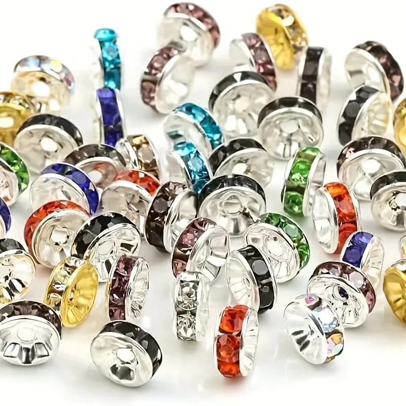 120pcs 8mm Color Flat Circular Inlaid Water Diamond Loose Spacing Beads, DIY Bracelet, Clothing Accessories, Jewelry Making