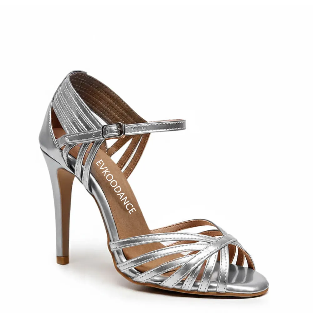 Practice Dance Shoes Women 10cm Heel Silver PU Latin Salsa Shoes Girls Sexy Latin Salsa Ballroom Dance Shoes Party Dancing Shoes