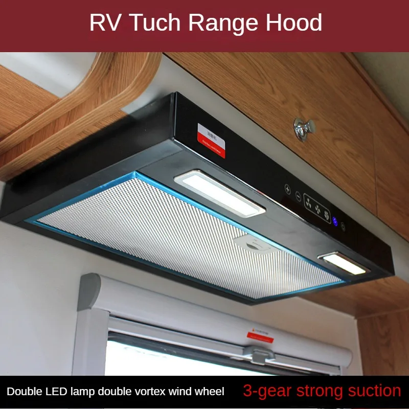 RV Vehicle Range Hood 12V Car Kitchen Range Hood Touch Switch with Led Light Removable Cleaning Camper Caravan Mini Range Hood