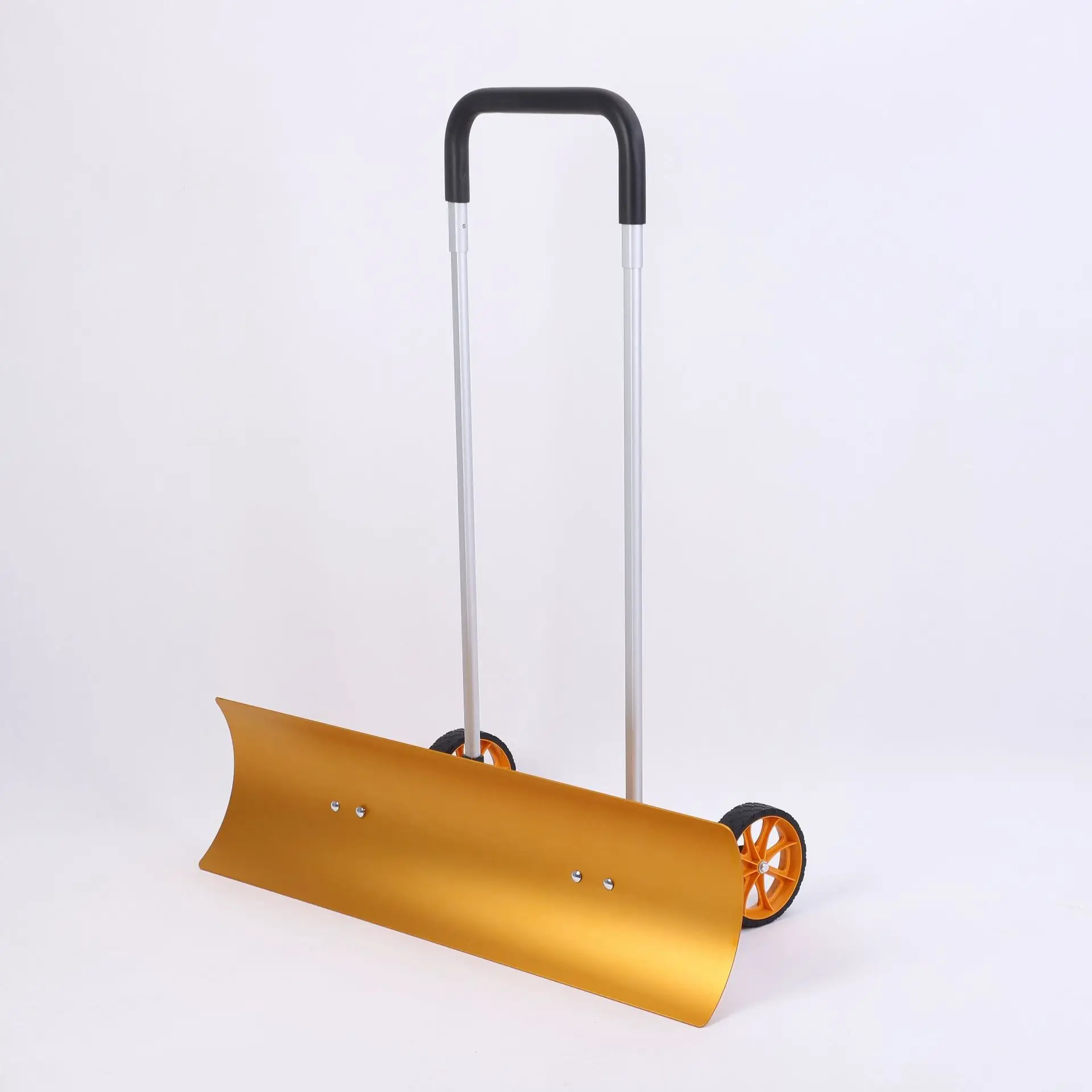 Wheeled aluminum snow shovel, a compact snow shovel suitable for sidewalks, driveways, and decks