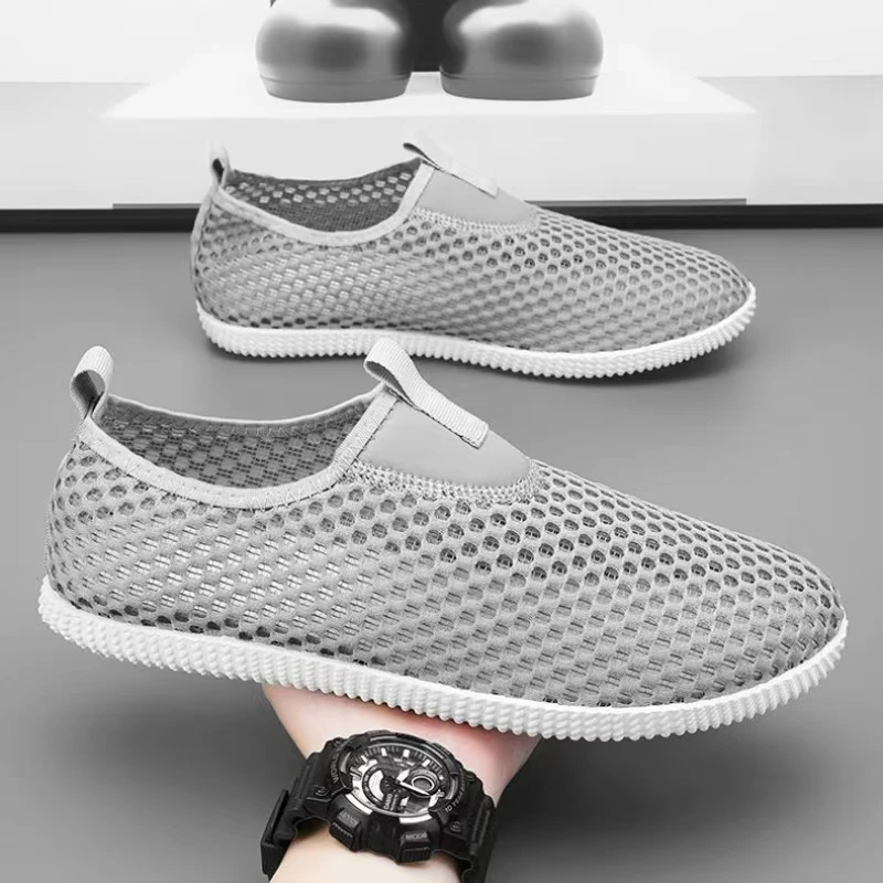 

Мужская повседневная обувь на плоской подошве с сеткой, летняя нескользящая дышащая легкая прогулочная обувь без шнуровки на мягкой подошве, легкая обувь для ленивых