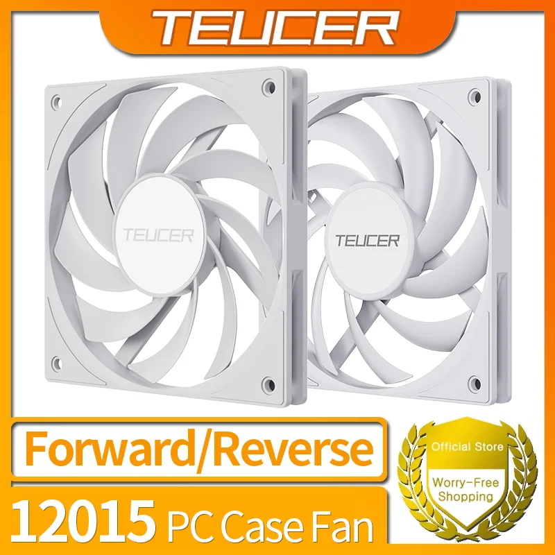 Teucer 120mm PC Case Fan FDB Bearing Forward Reverse 12015 Slim White Cooling Fan High Performance for CPU Cooling and PC Builds