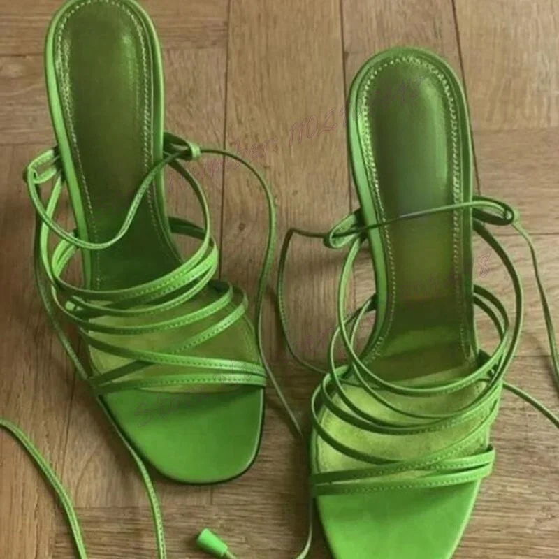 

Green Slip On Cross Strap Sandals Round Toe Shoes for Women Cut Heels Stiletto High Heels Sexy Shoes 2024 Zapatos Para Mujere