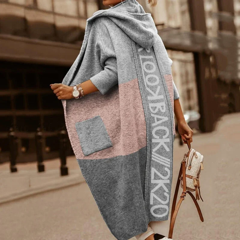 Autumn Winter New Vintage Women Sweaters Coats Fashion Hooded Long Sleeve Casual Loose Straight Office Ladies Cardigan Sweaters