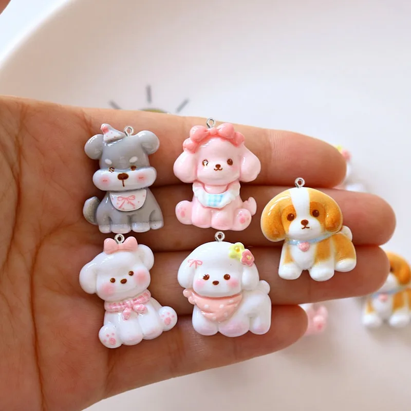 10Pcs Cartoon Dog Resin Charms Eye Pin Pendant DIY Handmade Jewelry Making Findings for Earrings Keychain Necklace Bag Decor