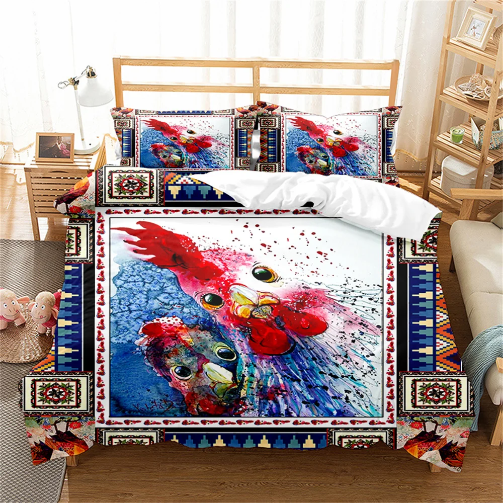 Animals Duvet Cover King Queen Size Dog Farm Rooster Bedding Set for Kid Teen Adults Elephant Wildlife Polyester Comforter Cover