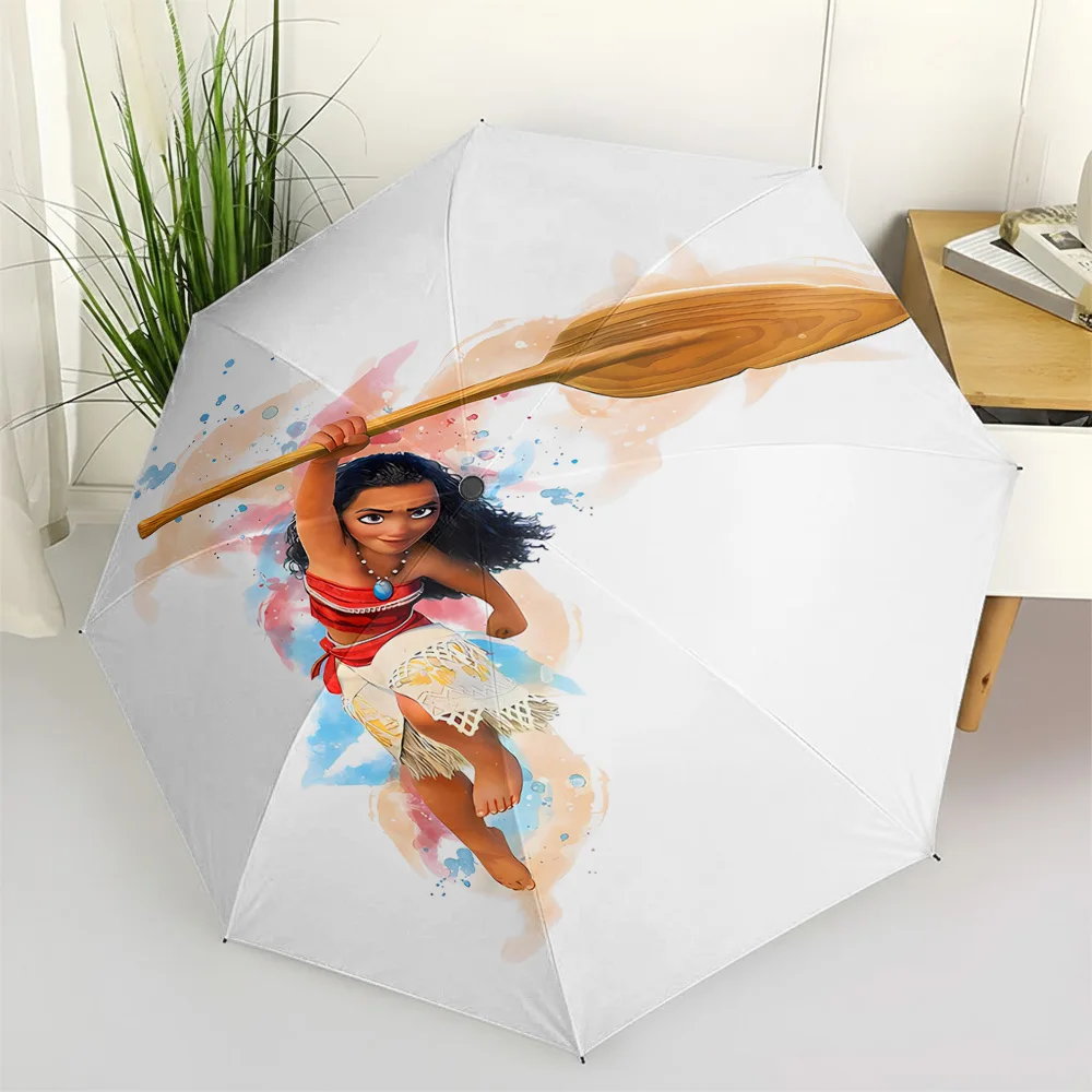 

Disney Moana Adventure Watercolor Print Automatic Folding Umbrella, Windproof Waterproof Travel Umbrella for Kids Adults, Portab