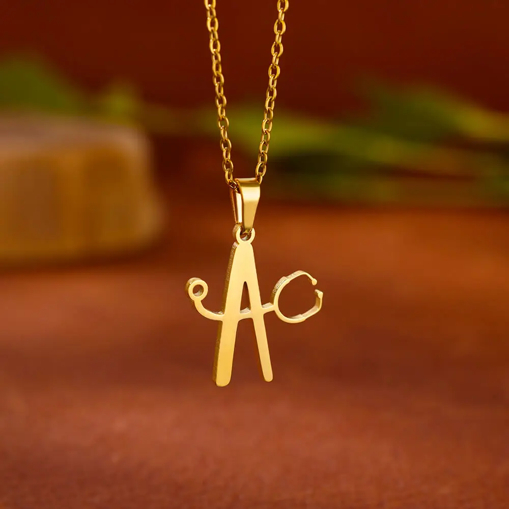 Stethoscope Stainless Steel Initial Letter Necklace For Women Gold Color Necklace Medical Graduation Jewelry Doctor Nurse Gift view 2