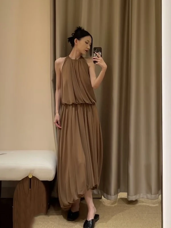 

Retro Luxury Embellied Hook Knitted Pleated Flud Dr Slimming Waist Cinched Bal Long Sve Polyester Fiber