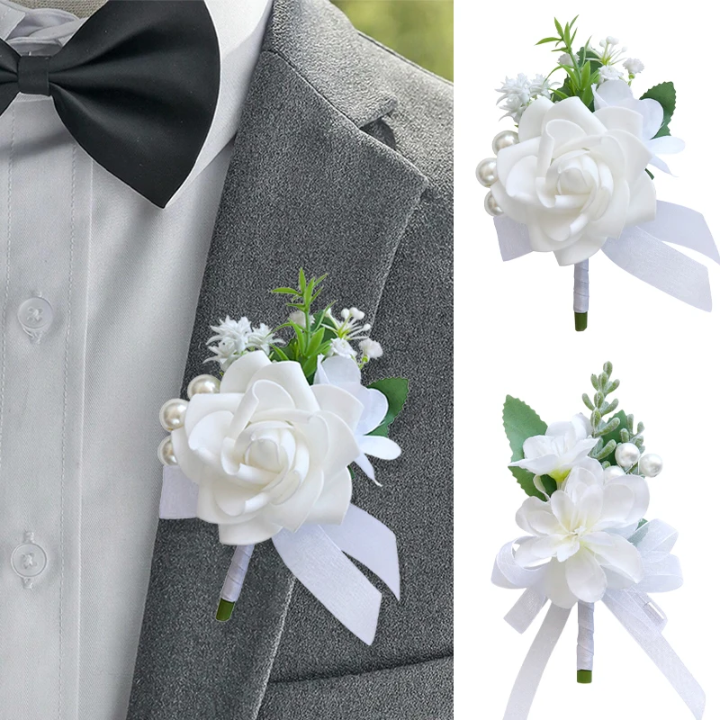 1pc White Boutonniere for Men Wedding Groom and Groomsmen Boutonniere for Wedding Ceremony Anniversary, Formal Dinner Party Prom