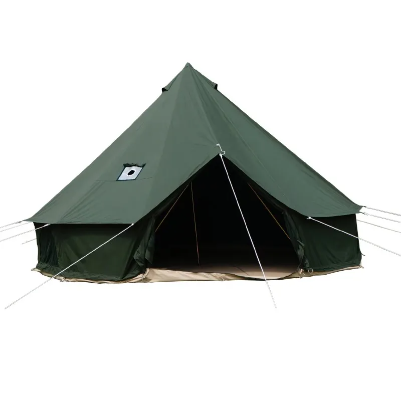 GSD Outdoor  Mongolia Bell Tent Stove With Side Chimney Glamping Safari Canvas Yurt Tipi Tent With Stove Jack for Camping