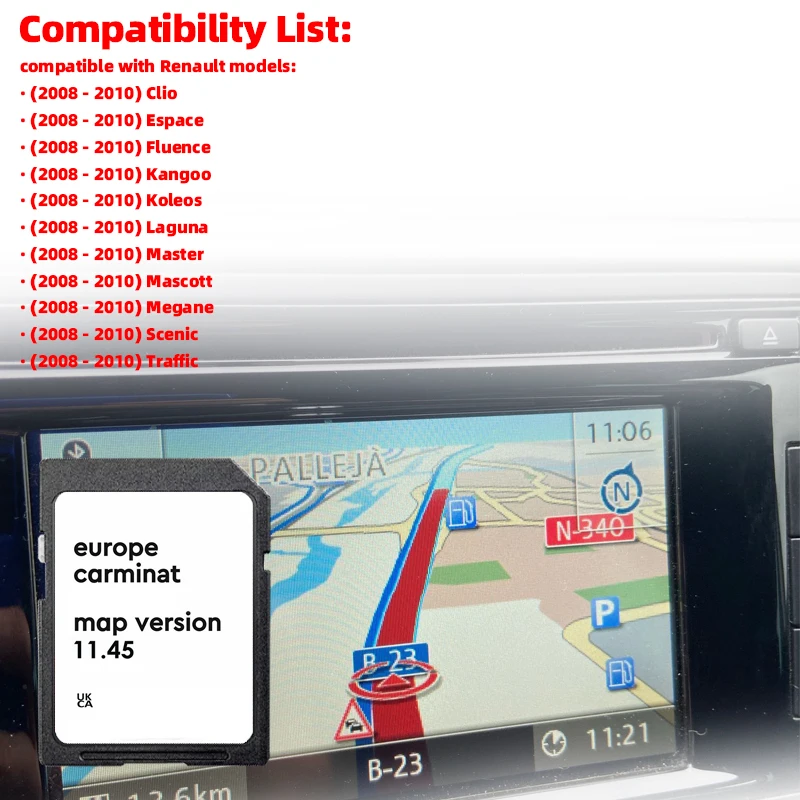 Carminat Car Version 11.45 SD Card for Renault Megan Clio Laguna Scene Europe Maps 2025 Sat Nav 8201756571 GPS Navigation 8GB