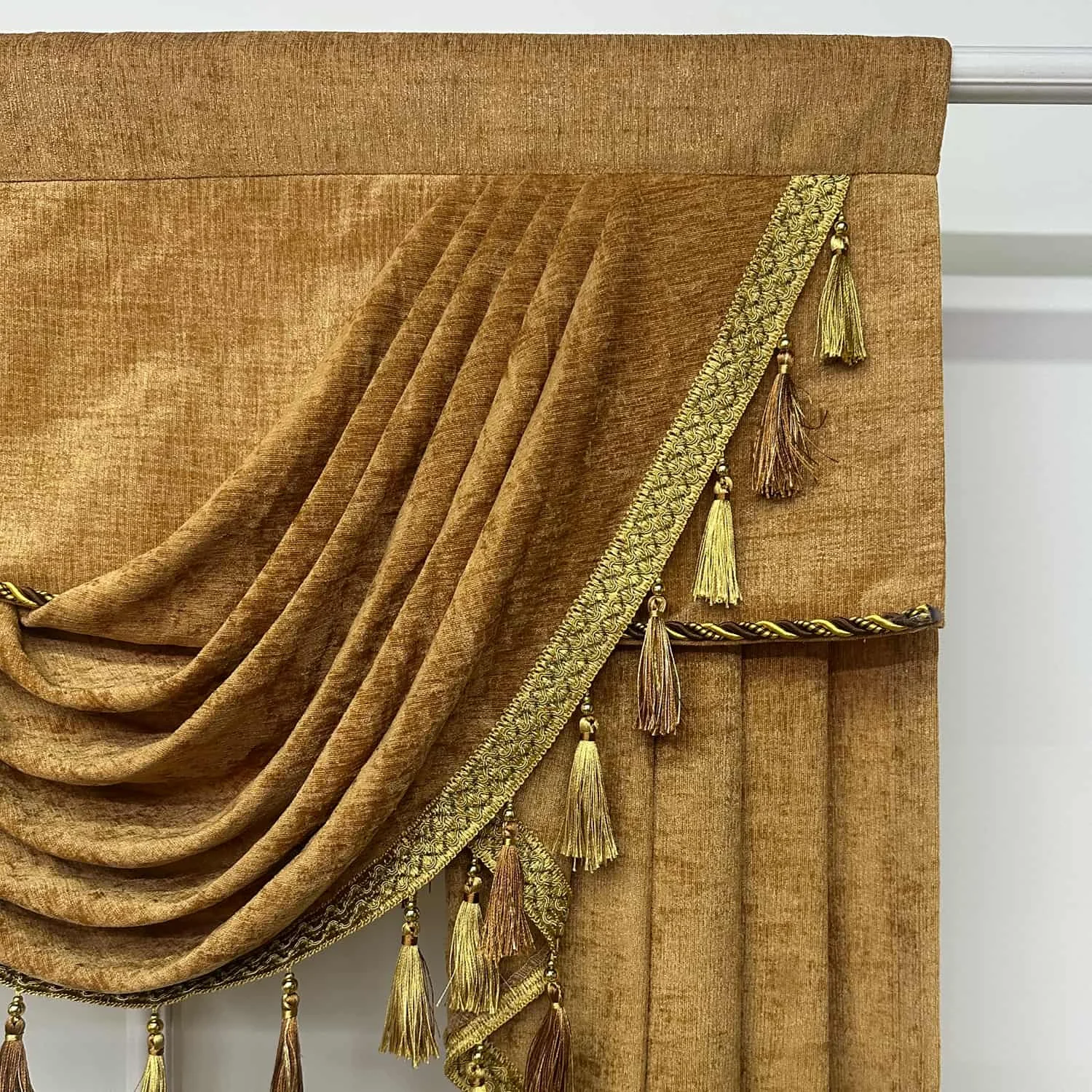 European Light Brown Waterfall Valance Curtain for Living Room, Vintage Swag Valance Window Treatment for Bedroom 1 Panel 59 inc