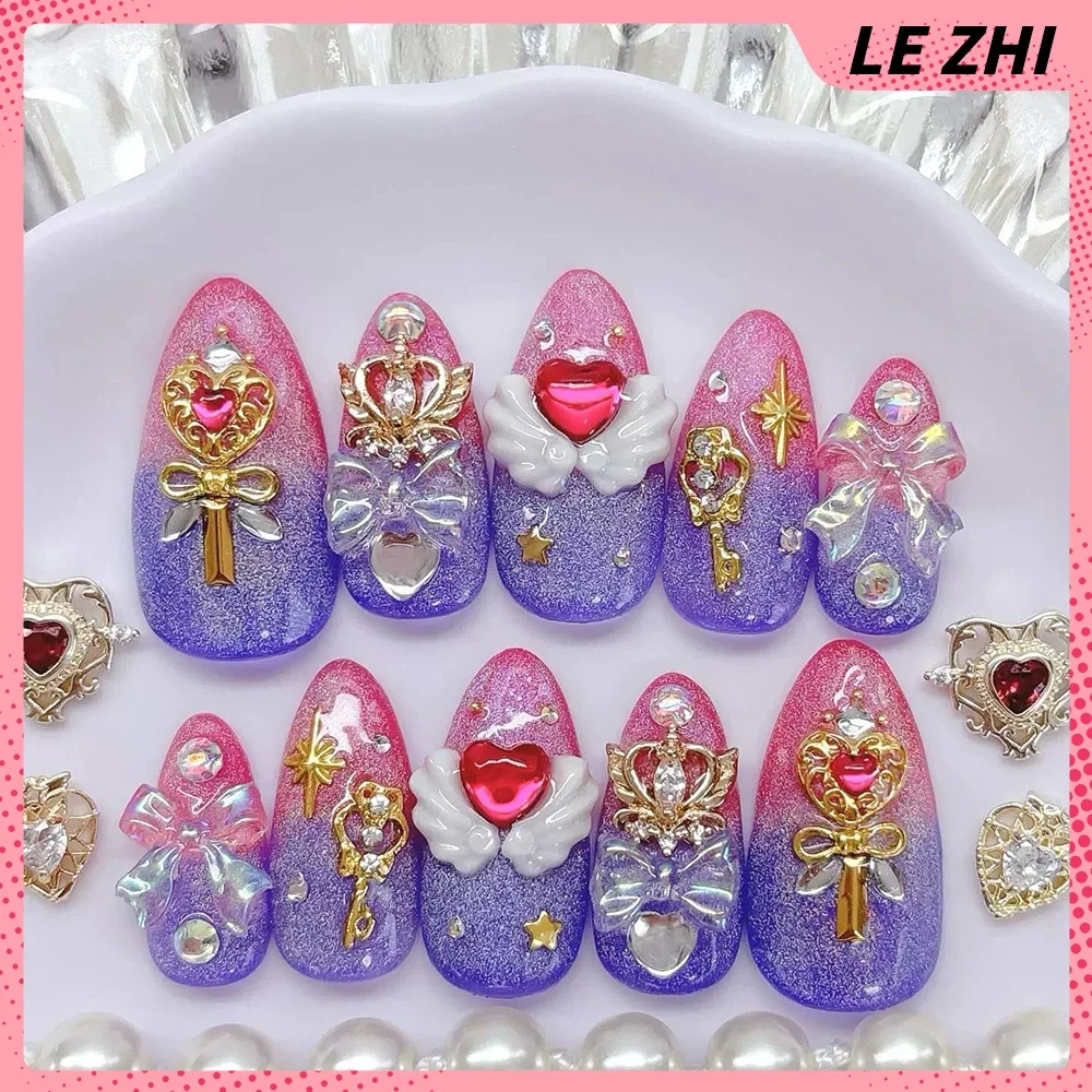 Handmade Long Stiletto Almond Y2K Spicy Girl Hello Kitty Cinnamoroll Fake Nails Gothic Full Cover Nail Party Stickers