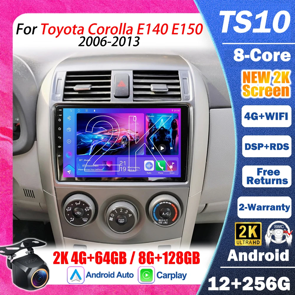 For Toyota Corolla E140 E150 2006 2007 2008 2009 2010-2013 Wireless CarPlay Android Auto Multimedia Player GPS Head Unit Autorad