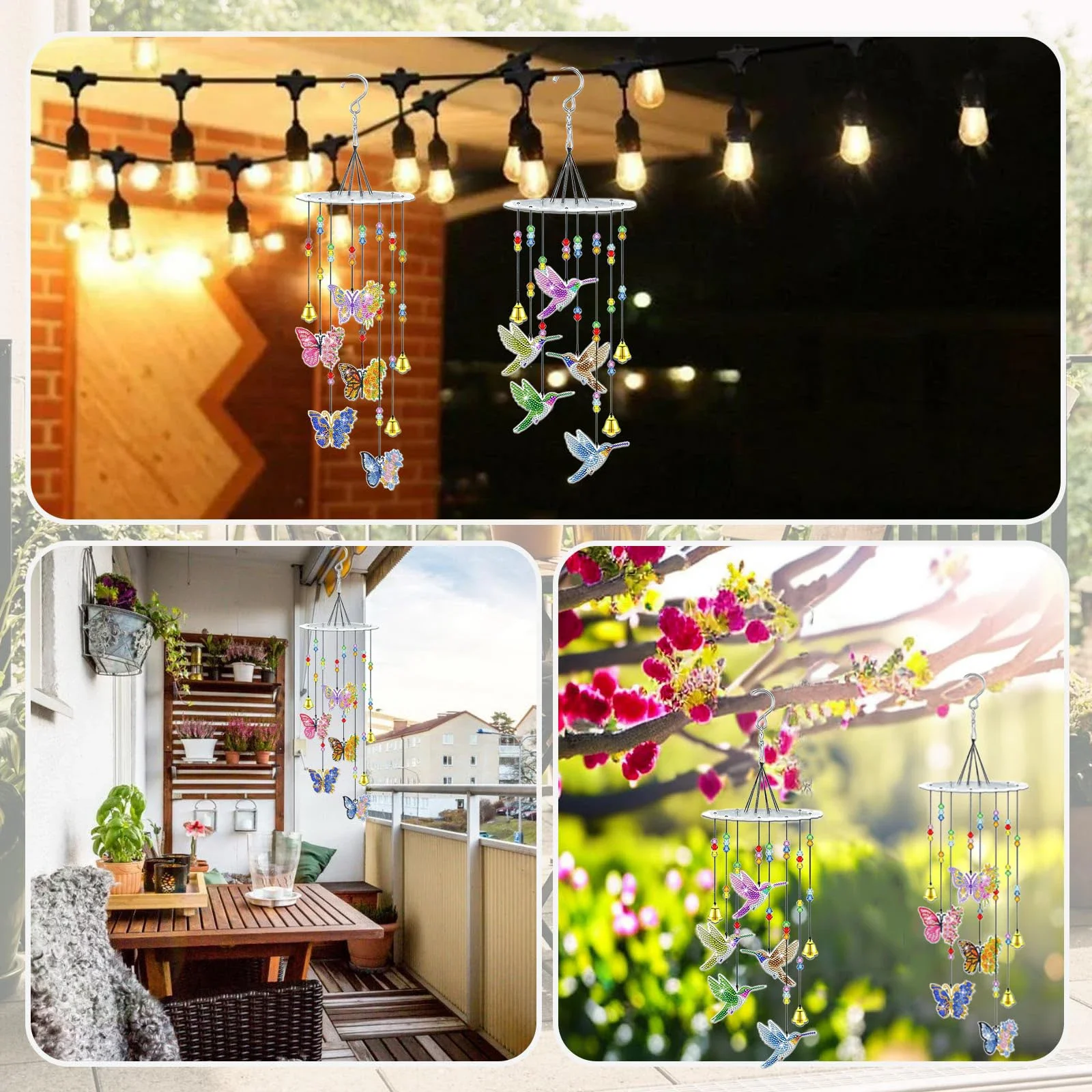 

for Wall Decor Double Sided Acrylic Wind Chimes DIY Diamond Kits Butterfly DIY Crystal Wind Chime DIY Rhinestones Wind Chime Kit