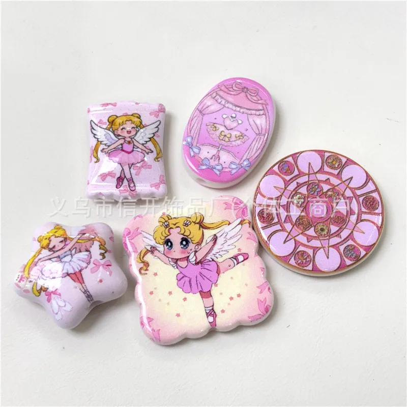 

Cartoon Anime Sailor Moon Printed Beads Handmade DIY Keychain girl Jewelry Bag Pendant Bead Pen Accessories Materials