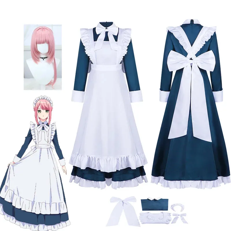 Peluca de disfraz de rosas para mujer, vestido largo mecánico Marie de Lolita, traje de sirvienta de cafetería, ropa de fiesta de Halloween 5f 5ftu ^